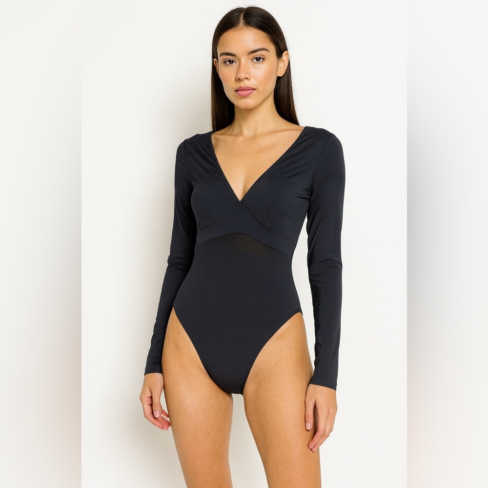 SWMR Black Long-Sleeve Cutout Swimsuit – Size XS